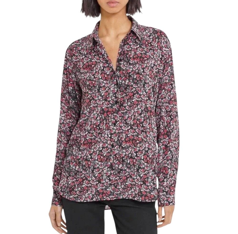 The Kooples Black Red Floral Print Long Sleeve Button Up Shirt Size 2/Medium